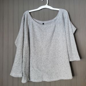 Torrid Sleepwear Waffle Knit Shirt Off The Shoulder 3/4 Sleeve Gray Women's 1X